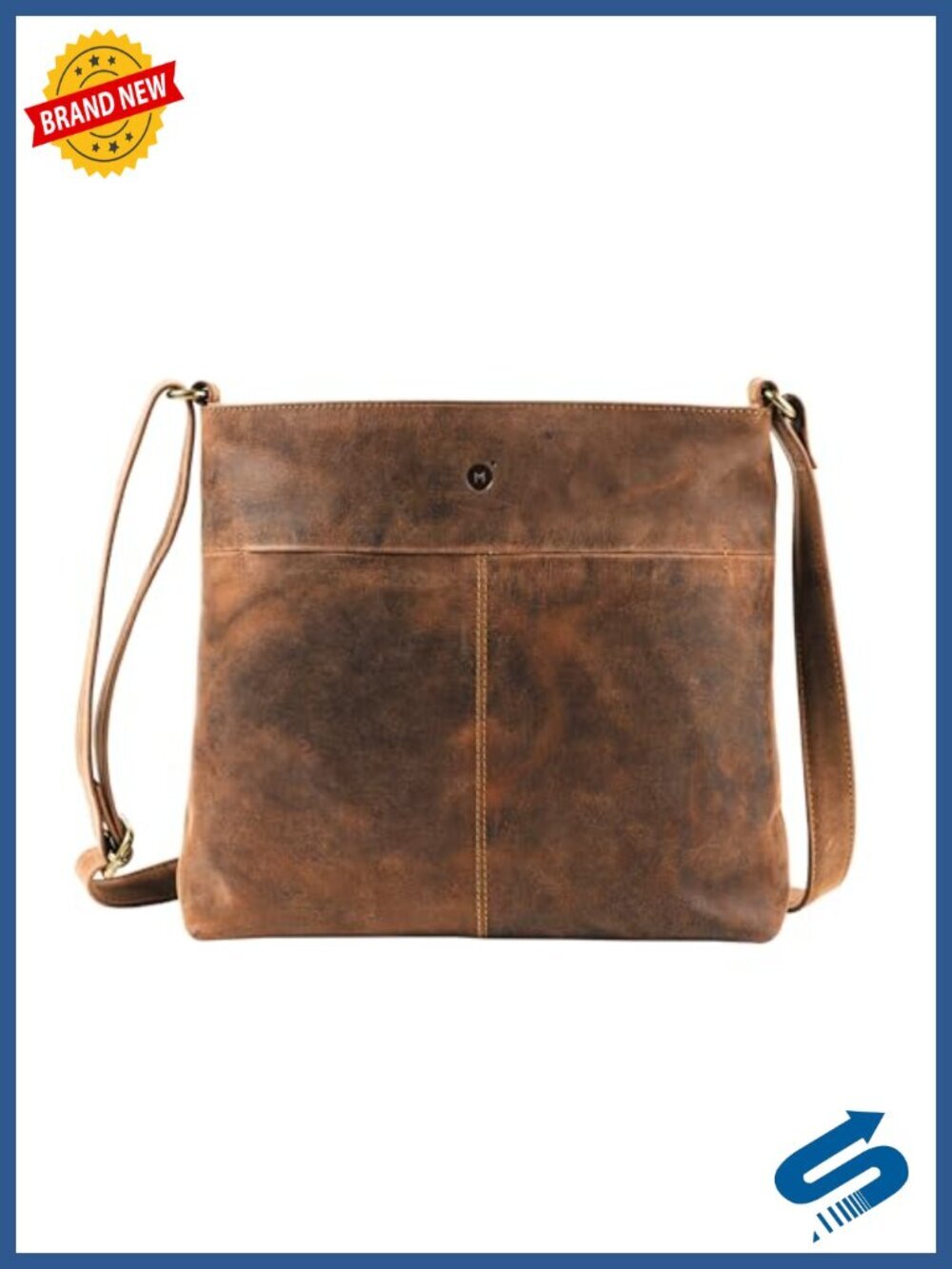 Handmade Full Grain Buffalo Leather Crossbody Bag Triple Zipper Adjustable Strap